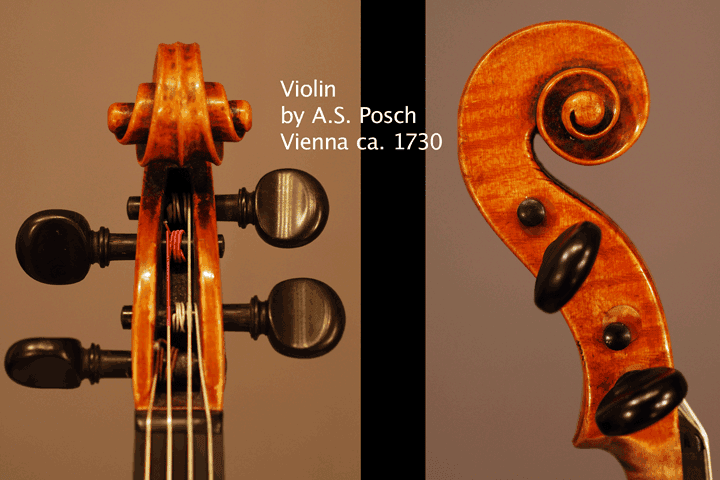 Violine Anton Stefan Posch, Wien um 1730 — Wirbel und Schnecke